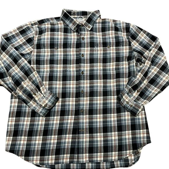 Carhartt Mens 2XL Relaxed Fit Black & Gray Long Sleeve Flannel Cotton Shirt - Picture 1 of 7